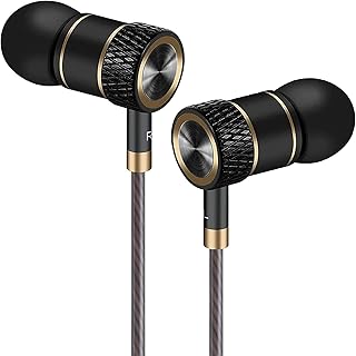 GAMURRY In-Ear-Kopfhörer, ideal für Android und Samsung, mit Geräuschisolierung und integriertem Mikrofon, ergonomisch geformt, schwarz und gold, perfekt für Erwachsene