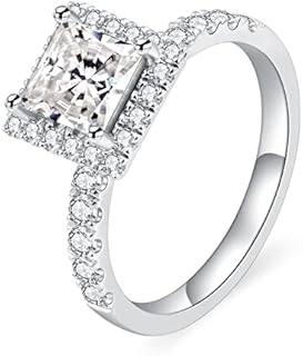 princess cut moissanite engagement rings for women,D color VVS1 2CT half eternal 18k White Gold Plated 925 Sterling Silver Lab Created Diamond Solitaire Ring valentine's day jewelry gifts