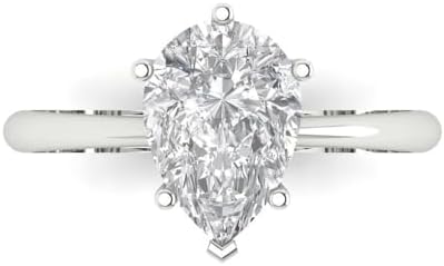 18K White Gold Clara Pucci 2.50 ct Pear Cut White Sapphire Engagement Ring for Women, Solitaire Design