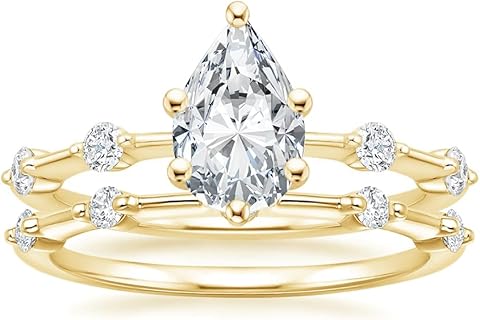Moissanite Diamond Engagement Ring Set, 2 CT Pear, Solitaire Design, Wedding/Anniversary Band