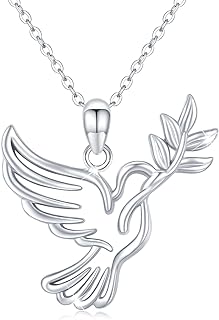 Buckle Clasp Dove Pendant Necklace with Rolo Chain - 925 Sterling Silver - Ideal Gift for Women and Teen Girls - Subtle Olive Branch Design