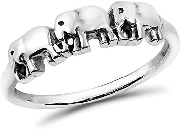 AeraVida Family of Three Elephants Parade .925 Sterling Silver Band Ring | Adorable Wedding Rings For Women | Chic Comfort Fit Silver Rings for Women | Gift for Daughter | Sterling Silver Rings Sizes 6-9