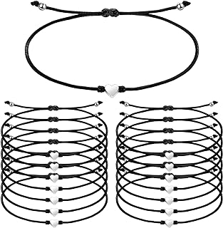 48 Pieces Heart Matching Bracelets for Friend Heart String Bracelet Heart Friendship Bracelets Matching Bracelets for Couples Black Adjustable Couple Handmade Promise Bracelet for Friend Women Girls