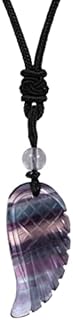 TUMBEELLUWA Carved Stone Dainty Angel Wing Necklace Chakra Quartz Pendant with Cord Amulet Healing Crystal Jewelry for Unisex