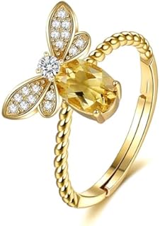 Kokoma Cute Bee Ring for Women Girls Cubic Zirconia Honeybee Open Statement Rings Engagement Eternity Promise Ring Adjustable Band 14K Gold Plated