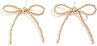 Dangle Silver Bow Stud Earrings with Copper Push-Back for Women and Girls