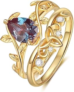 Women's Alexandrite Pear Cut Engagement Ring in Sterling Silver, 10K, 14K, 18K Gold - Hypoallergenic Jewelry Gift with Unique Color Change Stone