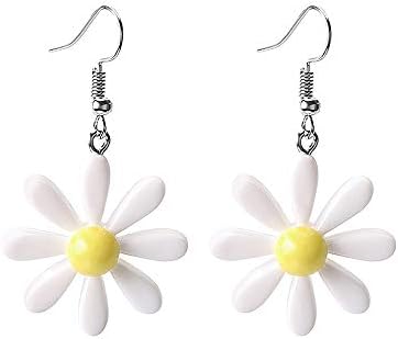 Daisy Earrings,Daisy Flower Earrings for Women Girl,Acrylic Yellow Flower Daisy Dangle Earring Wild Lily Petals Hawaii Plant Earrings