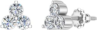 14K White Gold Trio Diamond Cluster Stud Earrings with Secure Screw Back Design for Men and Women - Elegant Round Cut Diamond Studs