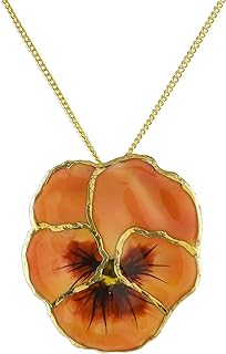 NOVICA Handmade .925 Sterling Silver Gold Accent Natural Flower Pendant Necklace Resin Dipped 24k Or Leaf Plated Brass Pink Purple Thailand Floral 'Peach Pansy'