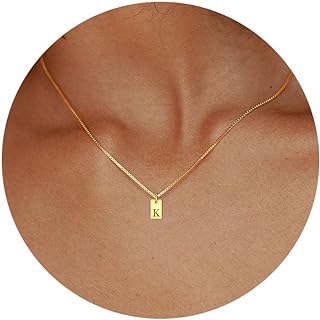 Lobster Clasp 14K Yellow Gold Choker Name Necklace Box Chain for Women with Stylish Bar Design, Personalized Initial