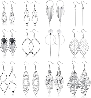 JeweBella Boucles d'Oreilles Pendantes en Argent Plaqué Platine pour Femmes, Hypoallergéniques avec Pompons et Feuilles, Taille 4.5-11cm, Idéales pour Cadeaux et Usage Quotidien