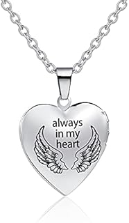 Love Heart Photo Angel Wing Locket Necklace Polished That Holds Pictures Engraved God Has You in His arms I Have You in My Heart