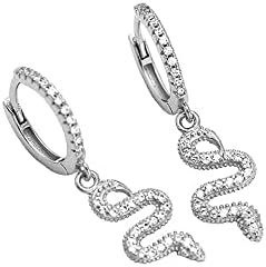 Dangle Drop Snake Small Huggie Hoop Earrings 925 Sterling Silver for Women Teen Girls Crystal Cubic Zirconia Animal Dangling Cartilage Piercing Hoops Earring Cuffs Fashion Jewelry Gifts Hypoallergenic