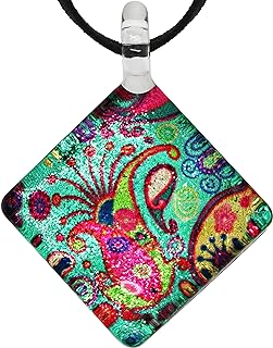 Unique Hand-Blown Glass Ocean Anemone Square Pendant Cable Chain Necklace for Women, Adjustable 16-18 Inches Length