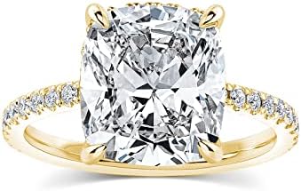 4CT Cushion Cut Promise Ring for Women,White/Yellow Stone Ring,925 Sterling Silver 18K Yellow/White/Rose Gold Plated Engagement Ring