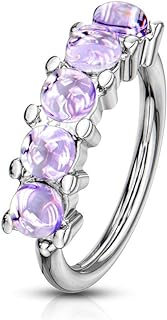 Forbidden Body Jewelry 16-20g 8mm Bendable Surgical Steel Nose/Rook/Helix Hoop Lined with 5 Iridescent Faux Gemstones