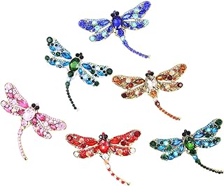 Apol Set of 6 Dragonfly Themed Fashion Enamel Crystal Rhinestones Brooch Pin for Women Jewelry Clothes Dress Scarf Decoration