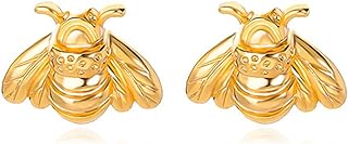 HUSION Small Bee Stud Earrings for Women Girls,Gold,Rose Gold,Silver Plating Stud