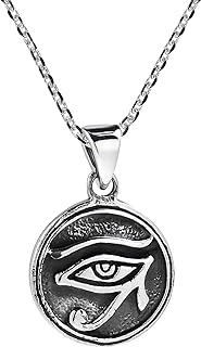 AeraVida Circle Eye of Horus Egyptian Symbol .925 Sterling Silver Pendant Necklace