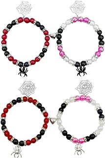 4Pcs Spider Bracelets Magnetic Bracelets for Couple Friendship Bracelets Couples Spider Matching Bracelets Heart Energy Stone Bracelets Stretch Beaded Bracelets Halloween Party Jewelry