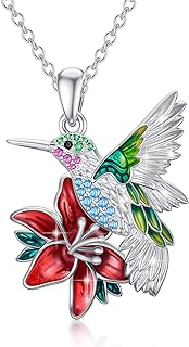 PEIMKO Hummingbird Necklace Enamel Hummingbird Pendant Necklace Sterling Silver Cute Aniamal Bird Necklace with Flower Bird Pendant for Women Girl