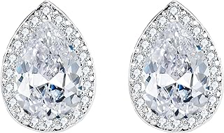 EVER FAITH Women's Cubic Zirconia Wedding Teardrop Prong Setting Stud Earrings Silver-Tone