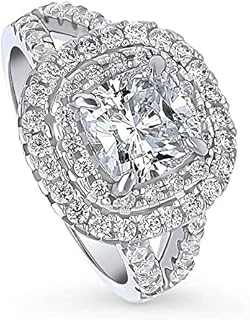 BERRICLE Sterling Silver Halo Wedding Engagement Rings Cushion Cut Cubic Zirconia CZ Statement Cocktail Split Shank Ring for Women, Rhodium Plated Size 4-10