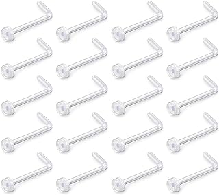 D.Bella 18g Clear Nose Ring Retainer Bioflex L Shape Nose Rings Studs Piercing Jewelry Flat Top
