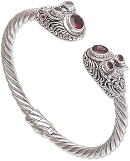 NOVICA Artisan Garnet Cuff Bracelet 925 Sterling Silver Rope with Stones Red Indonesia Gemstone Birthstone [bracelet 6 in L (end to End) x 0.6 in W] ' Crimson Daydream'