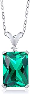 Gem Stone King 925 Sterling Silver Personalized Build Your Own 10X14MM Emerald Cut Gemstone Birthstone and White Diamond Pendant Necklace For Women with 18 Inch Chain