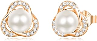 Rose Gold Pearl Studs Sterling Silver Pearl Stud Earrings for Women Rose Gold Pearl Earrings Stud Jewelry Gift for Women