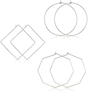 Geometric Hoop Earrings For Women Lightweight Thin Wire Thread Octagon Square Hoop Earrings Fashion Minimalist Jewelry For Women (Silver Square Circle Octagon)