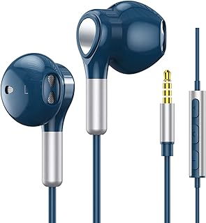 BENEWY 3M In-Ear Kopfhörer mit Mikrofon und Lautstärkeregler, 32 Ohm Impedanz, Noise-Cancelling-Technologie, ideal für iPhone, Android und MP3, Blau