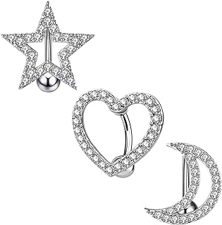 14G Heart Belly Button Ring 316L Inlaid CZ Crystal Heart Reverse Hinge Top Belly Ring Top Down Belly Button Ring Medical Steel Body Piercing Jewelry for Women Girls