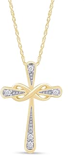 Round Cut White Natural Diamond Accent Infinity Cross Pendant Necklace Jewelry For Women In 14k Gold Over Sterling Silver (Color- I-J, Clarity- I2-I3)