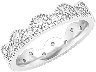 Sterling Silver Clasp Milgrain Wedding Ring with Genuine Moissanite Gem for Women - Vintage Crown Design