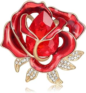 Pin Clasp Red Rhinestone Brooch, Copper-based EMEGCY Floral and Leaf Design, Premium Austrian Crystal Accents, Ideal for Men and Women, Stylish Gift for Special Occasions