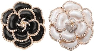 Elegant 2-Piece Faux Pearl Camellia Flower Brooch Set with Alloy Backing, Versatile Design for Women