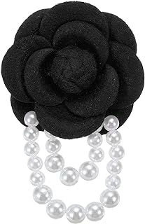 PATIKIL Fabric Camellia Flower Brooches, Elegant Pearl Tassel Brooches Floral Pins Bracelet Dual Use for Women Suit Hat Dress Shirt Tie Corsage