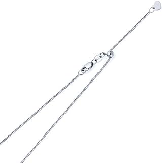 The World Jewelry Center 14k REAL Yellow OR White Gold Solid 0.8mm Square Wheat Length Adjustable Chain Necklace with Lobster Claw Clasp