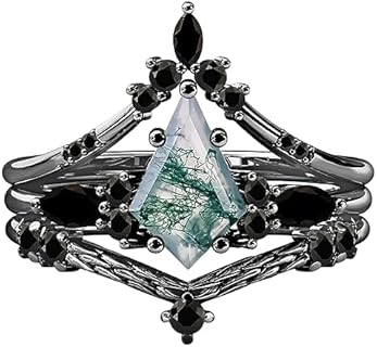 Sterling Silver Kite-Cut Moss Agate Engagement Ring in Optional Colors with Cubic Zirconia Accents for Women