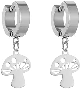 Cute Mushroom Dangle Drop Earrings Small Huggie Hoop Earrings for Women Silver Charm Minimalist Mushroom Dangling Earrings Hypoallergenic Jewelry Gifts for Birthday