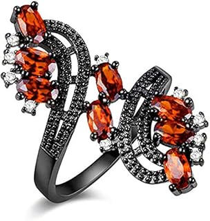 Uloveido Women's Punk Engagement Rings in Black with Oval and Round Cut Red and White Cubic Zirconia Gems, Size 5