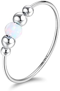 ADRAMATA 925 Sterling Silver Rings Fidget Ring for Women for Anxiety Relief Bead Spinner Rings Handmade Opal Ring 18K White Gold Plated Anxiety Ring for Women Anti-Anxiety Ring