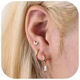 MILACOLATO 3 Pairs Sterling Silver Stud Hoop Earrings for Women Teens Dainty 14k Gold Earrings 925 Sterling Silver Cartilage Earrings Stud Earring Huggie Earrings Set for Multiple Piercing