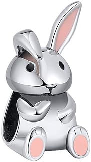 Enamel Bunny Rabbit Charm by Ginger Lyne Collection, Sterling Silver for Women and Girls - Versatile Whimsical Rhodium Plated Metal Charm for Bracelets or Necklaces