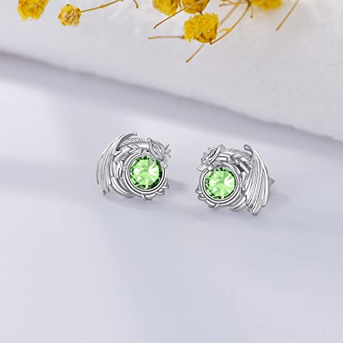 Dragon Earrings Sterling Silver Stud Hypoallergenic Birthstone Crystal Dragon Earrings for Women Girl
