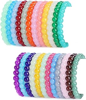 24Pcs 8mm Beaded Bracelet for Women Mens Handmade Glass Beads Bracelet Colorful Crystal Bracelet Elastic Round Bead Bracelets Jewelry