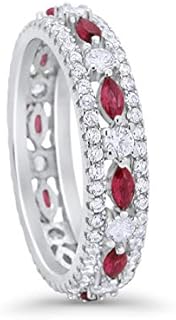 Blue Apple Co. 6mm Art Deco Eternity Wedding Ring with Cubic Zirconia Gems on 925 Sterling Silver Band